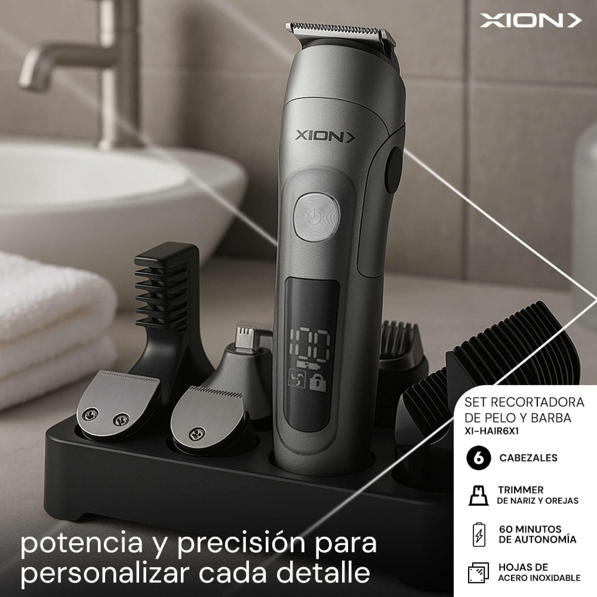 AFEITADORA Y CORTADORA DE PELO 6 EN 1 RECARGABLE - XION - Imagen 3