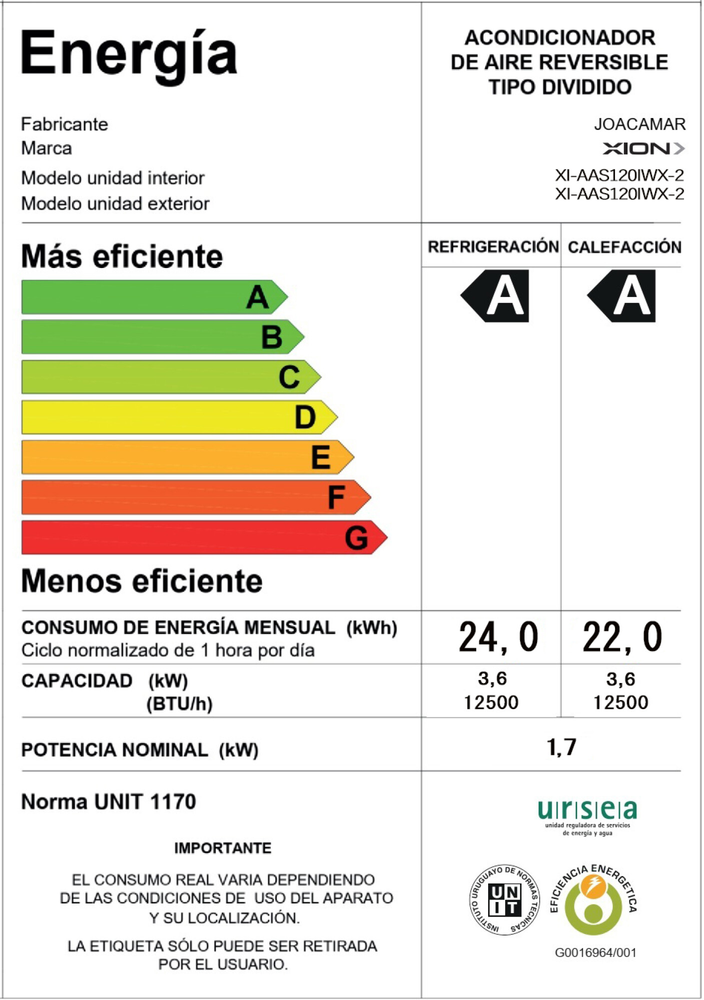 AIRE ACONDICIONADO GRIS INVERTER CON WIFI 12000 BTU - XION - Imagen 2
