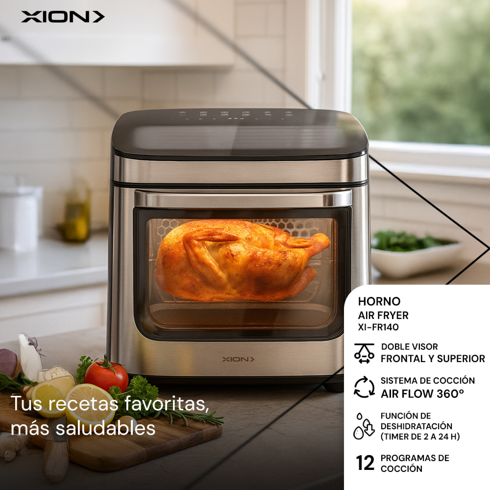 AIRFRYER FREIDORA SIN ACEITE 14L CON CESTO GIRATORIO - XION - Imagen 2