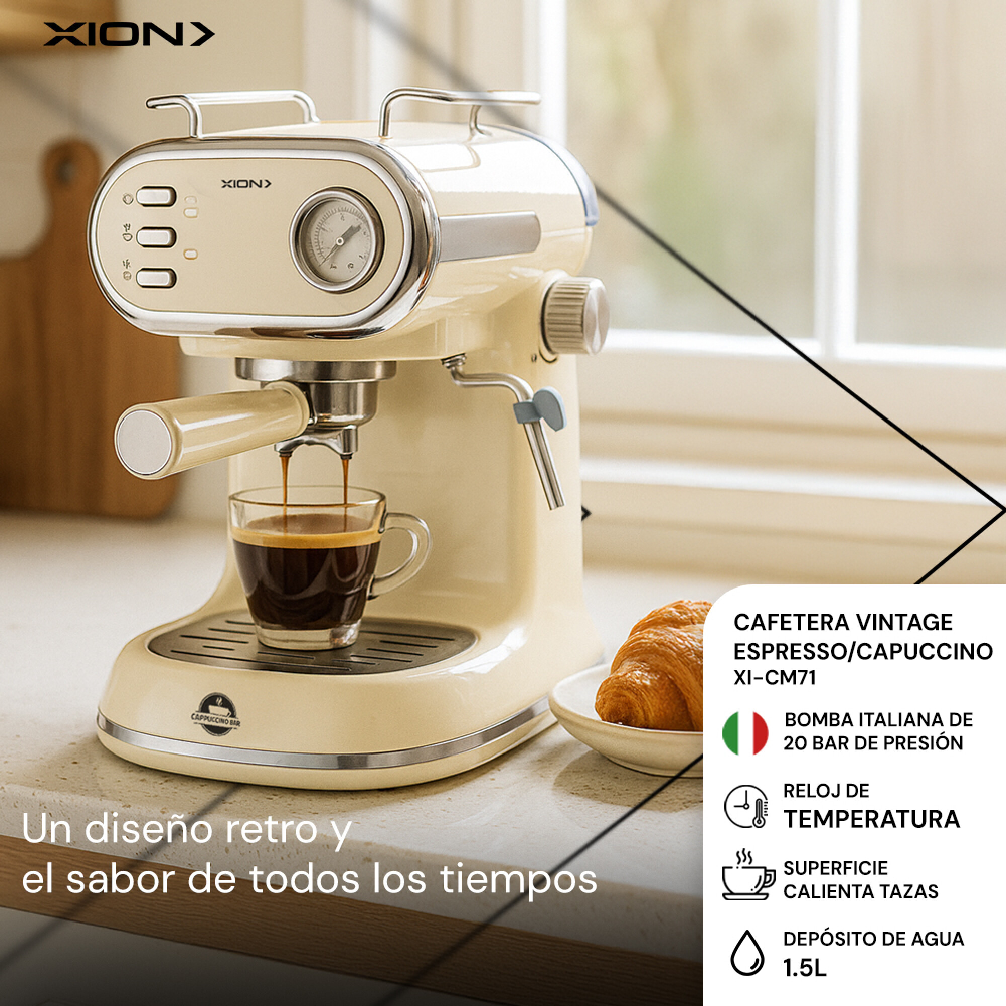 CAFETERA ESPRESSO Y CAPUCCINO RETRO - XION - Imagen 2
