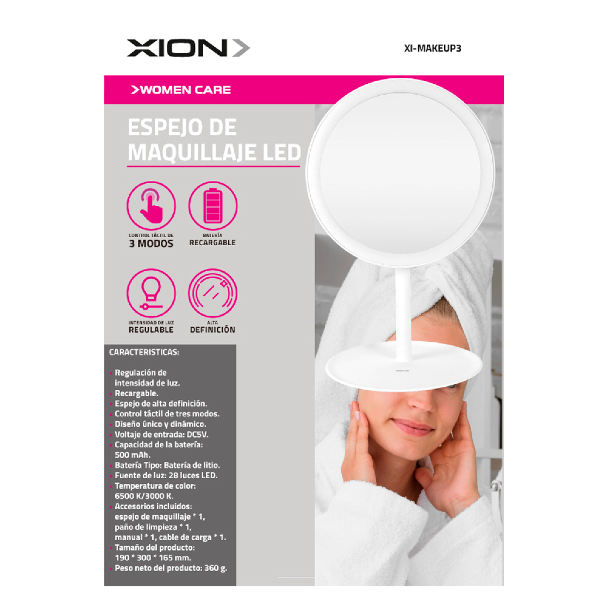 ESPEJO DE MAQUILLAJE LED XION - XION - Imagen 2