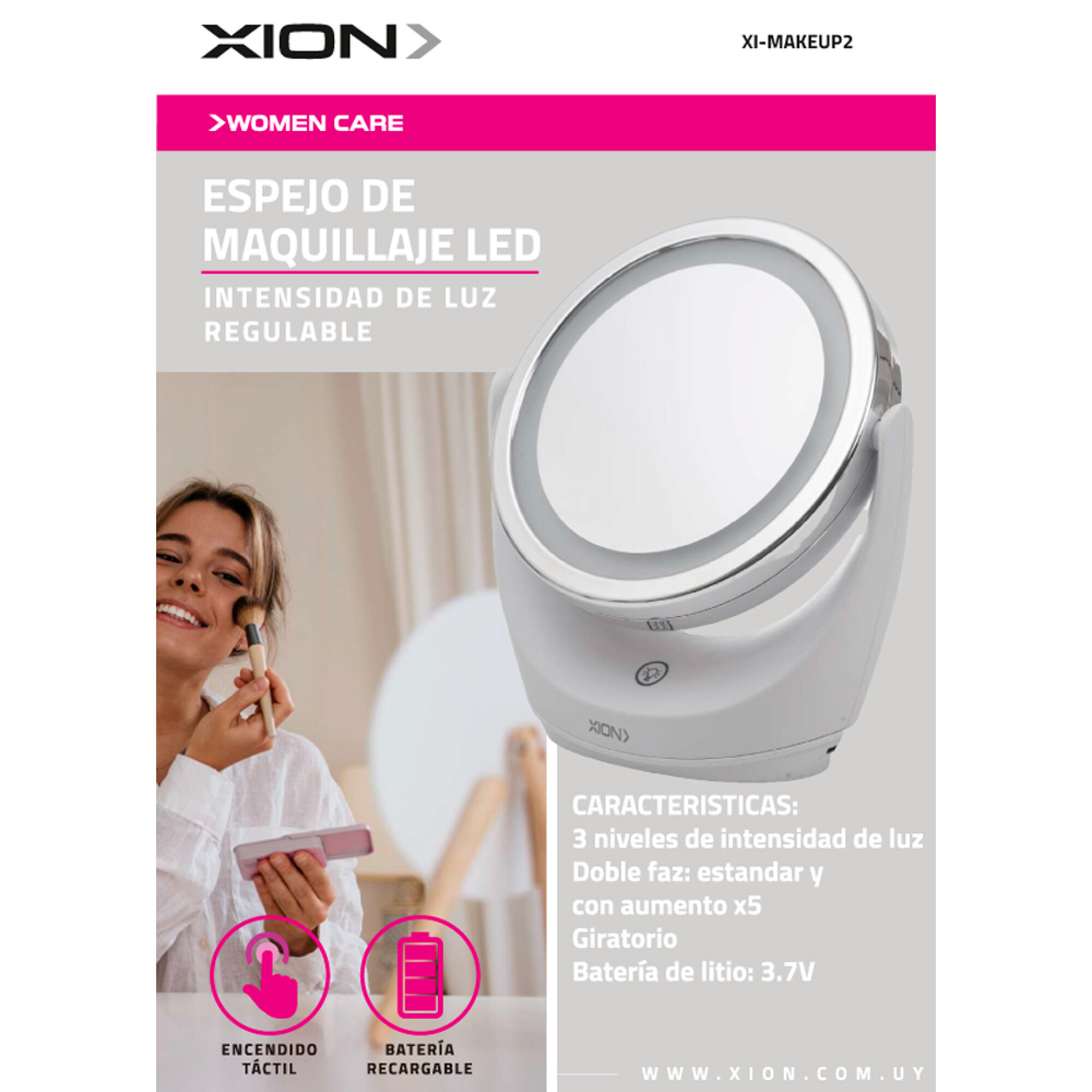 ESPEJO DE MAQUILLAJE LUZ LED ESTANDAR Y CON AUMENTO X5 - XION - Imagen 2