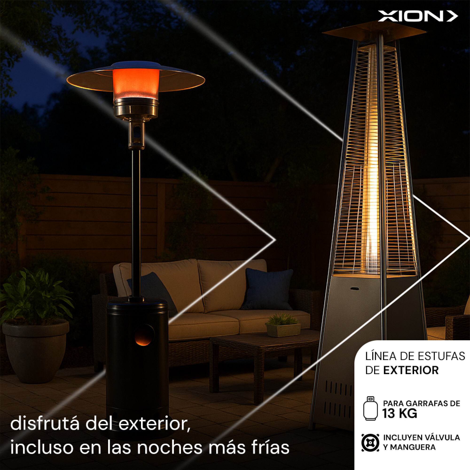 ESTUFA A GAS DE PATIO PÍRAMIDE ACERO INOX - XION - Imagen 2