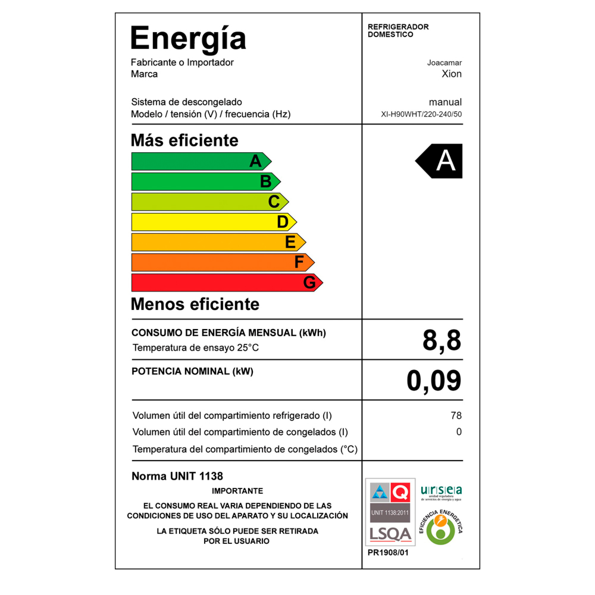 FRIGOBAR 78 LTS. XION - XION - Imagen 3