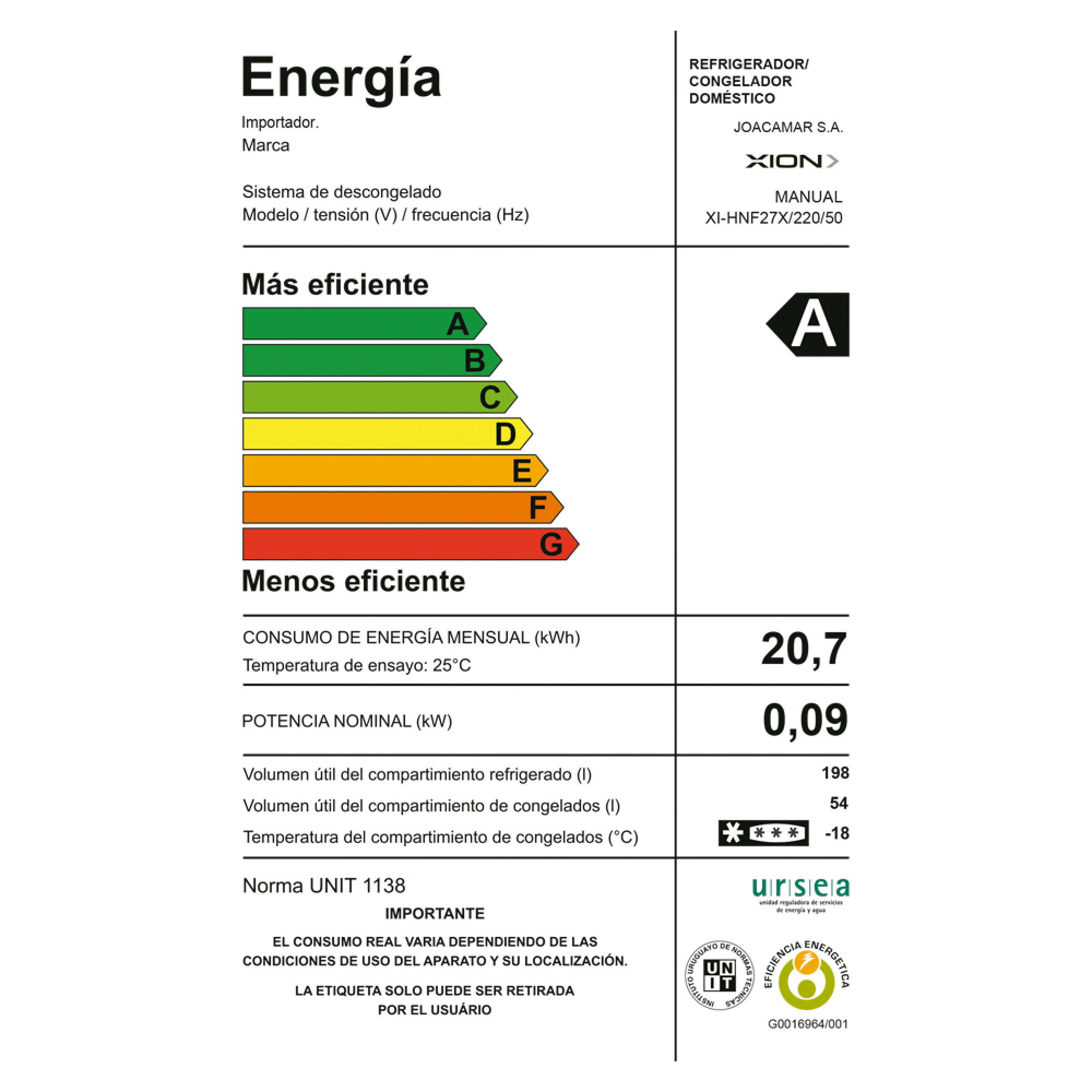 HELADERA CON FREEZER 252 ACERO INOXIDABLE XI-HNF27X - XION - Imagen 3