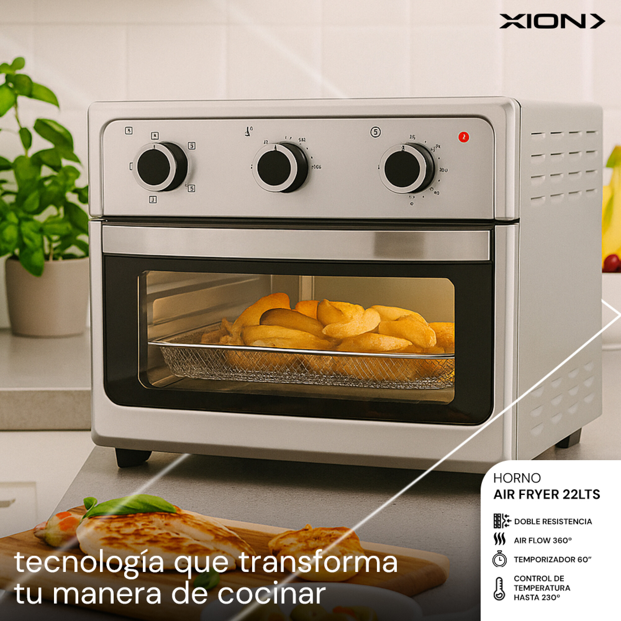 HORNO FREIDORA SIN ACEITE 22 LTS ACERO INOX - XION - Imagen 5