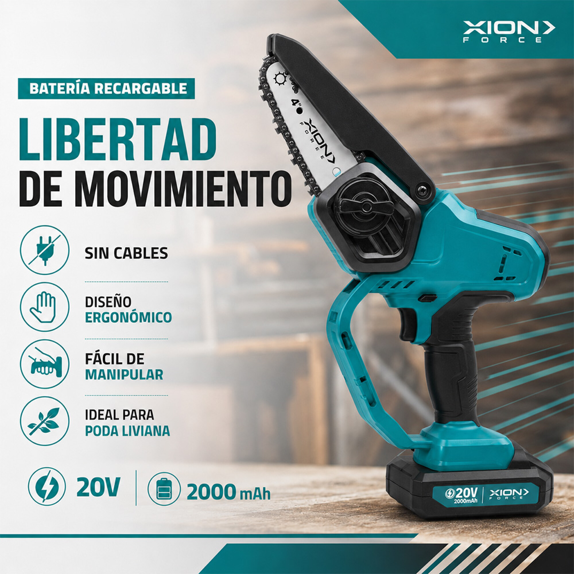 MOTOSIERRA MINI INALÁMBRICA XION - XION - Imagen 2