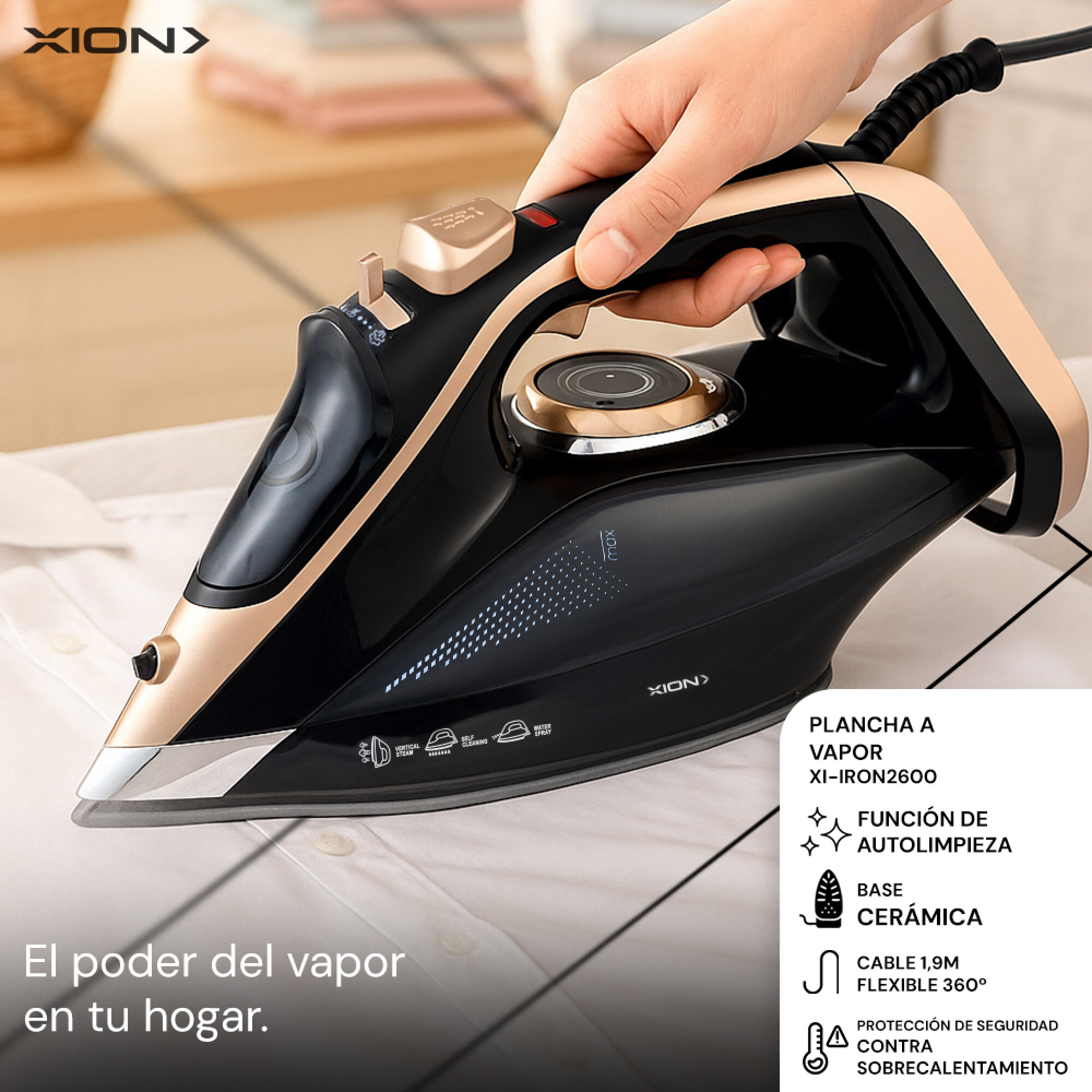 PLANCHA A VAPOR 2600W - XION - Imagen 5