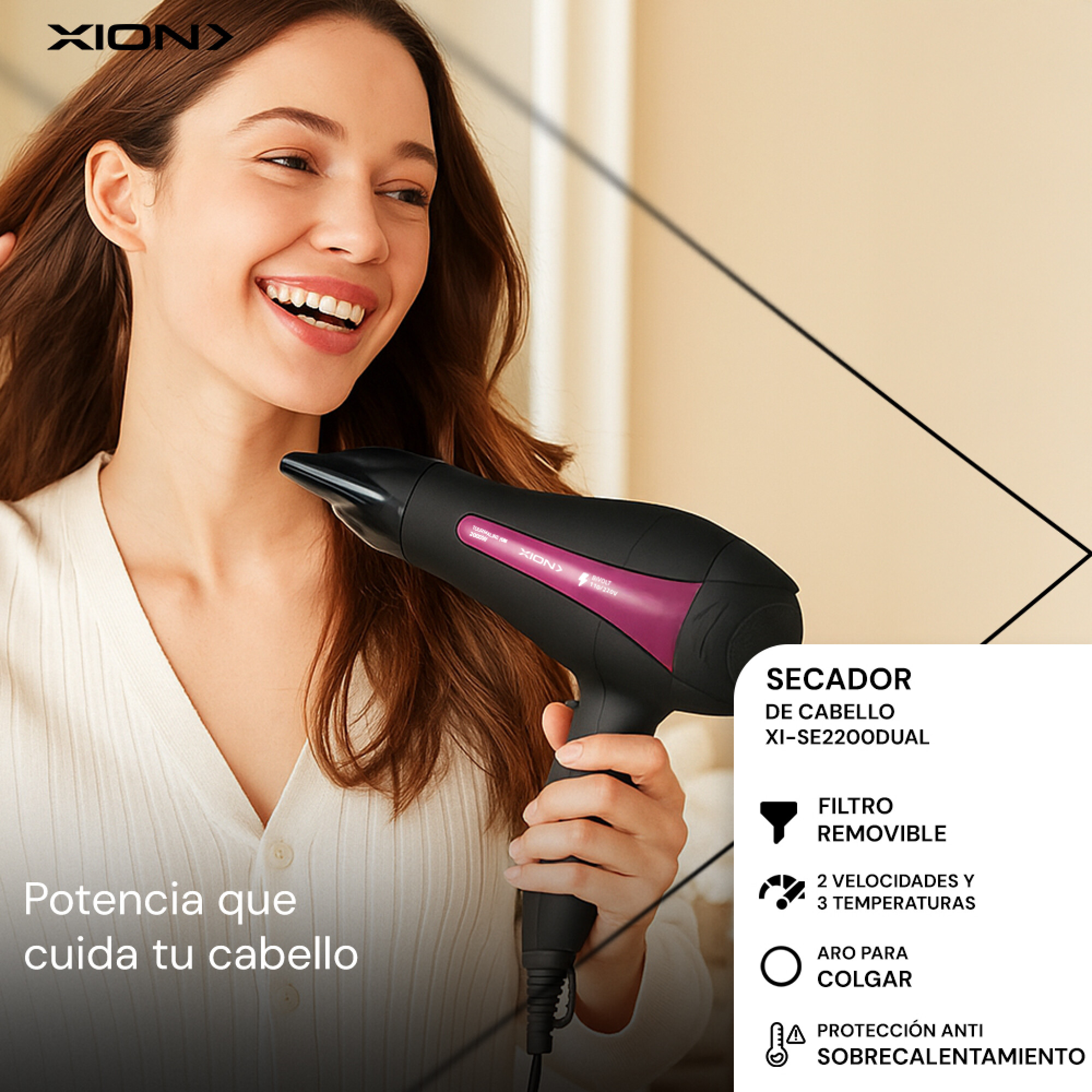 SECADOR DE PELO 2200W BI-VOLTAJE - XION - Imagen 2