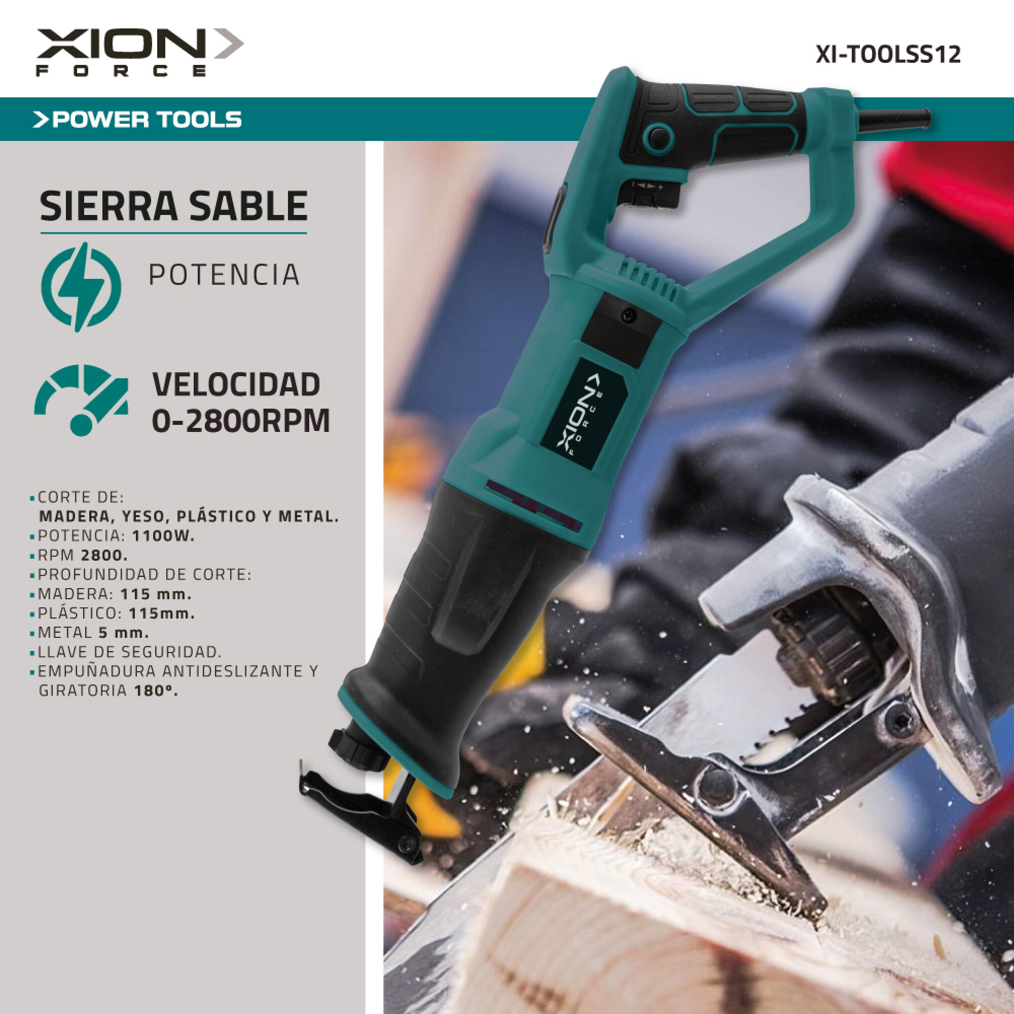 SIERRA SABLE 1100W CON MANGO GIRATORIO - XION - Imagen 2