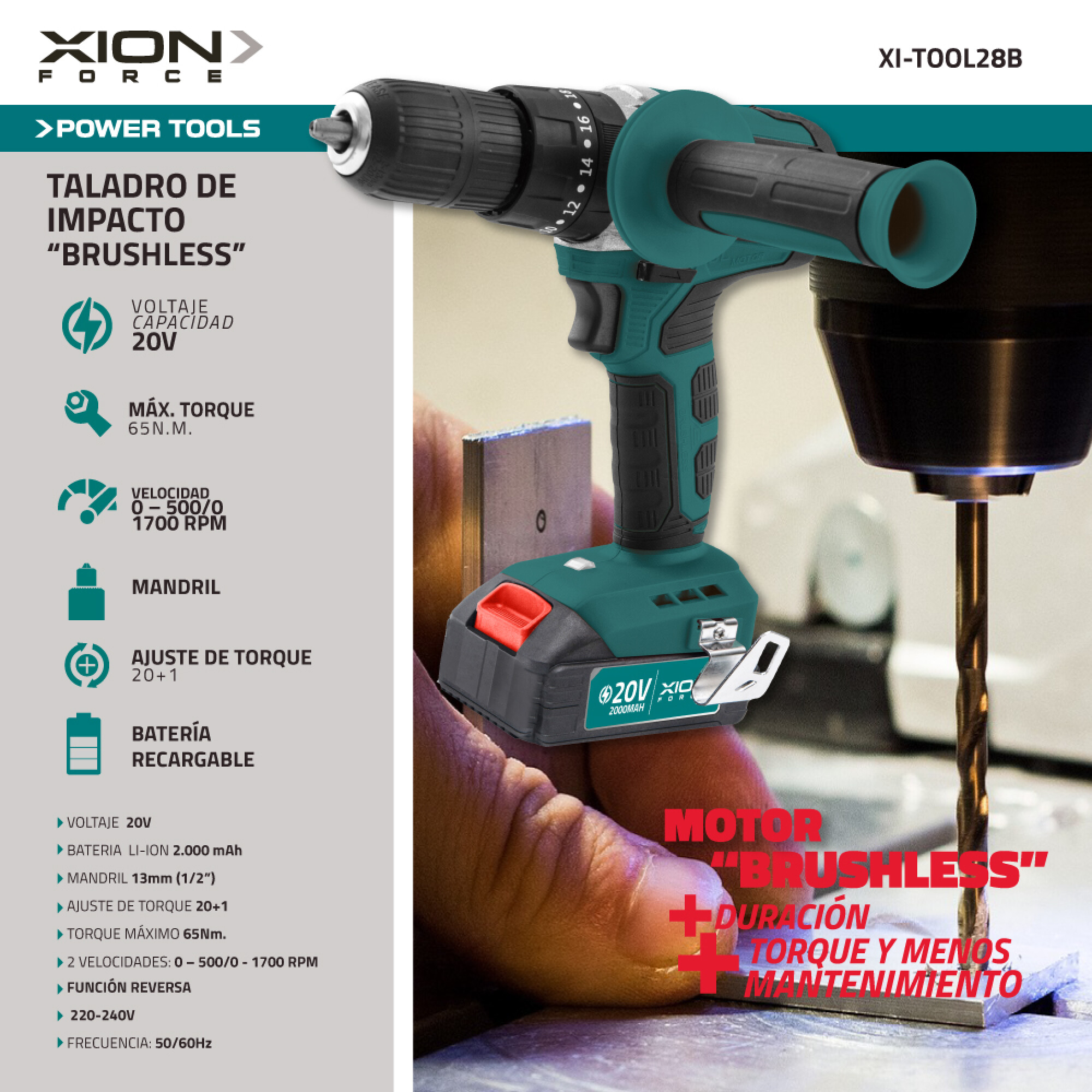 TALADRO DE IMPACTO 20V (BRUSHLESS) - XION - Imagen 3