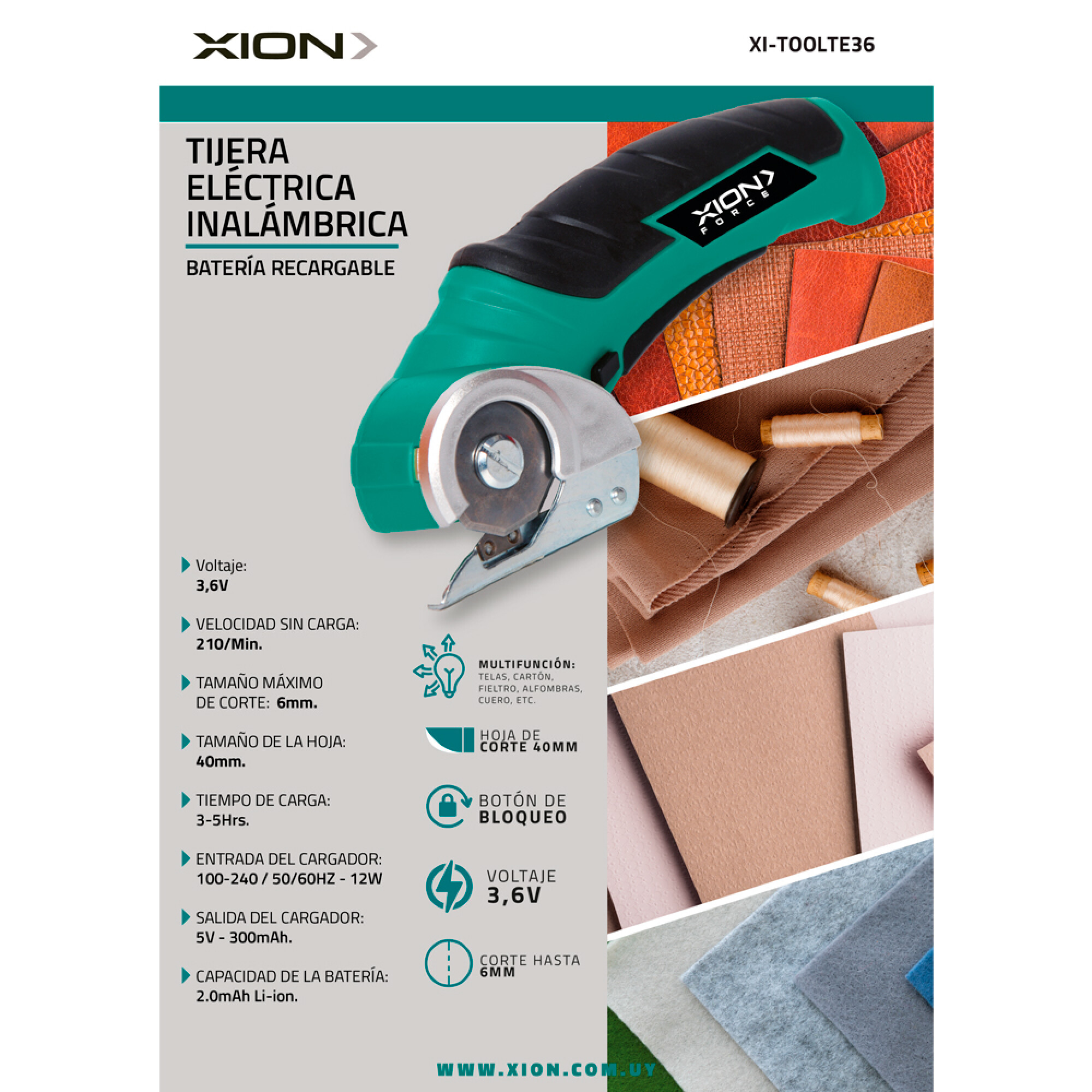 TIJERA TEXTIL ELÉCTRICA INALÁMBRICA - XION - Imagen 2